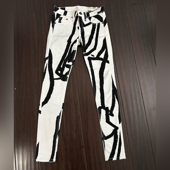 Rag & Bone Monochrome Striped The Legging Jeans 25 - Picture 2 of 9